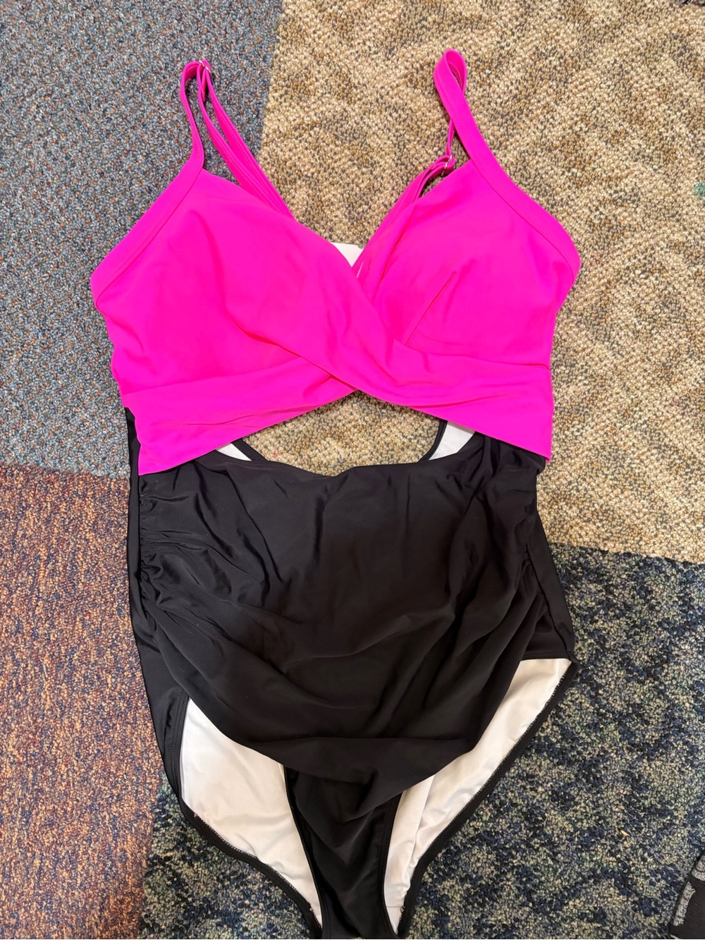 Women's Fuchsia and Black One-Piece Swimsuit